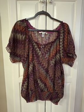 Women's Purple Multicolor Patterned Peasant Top